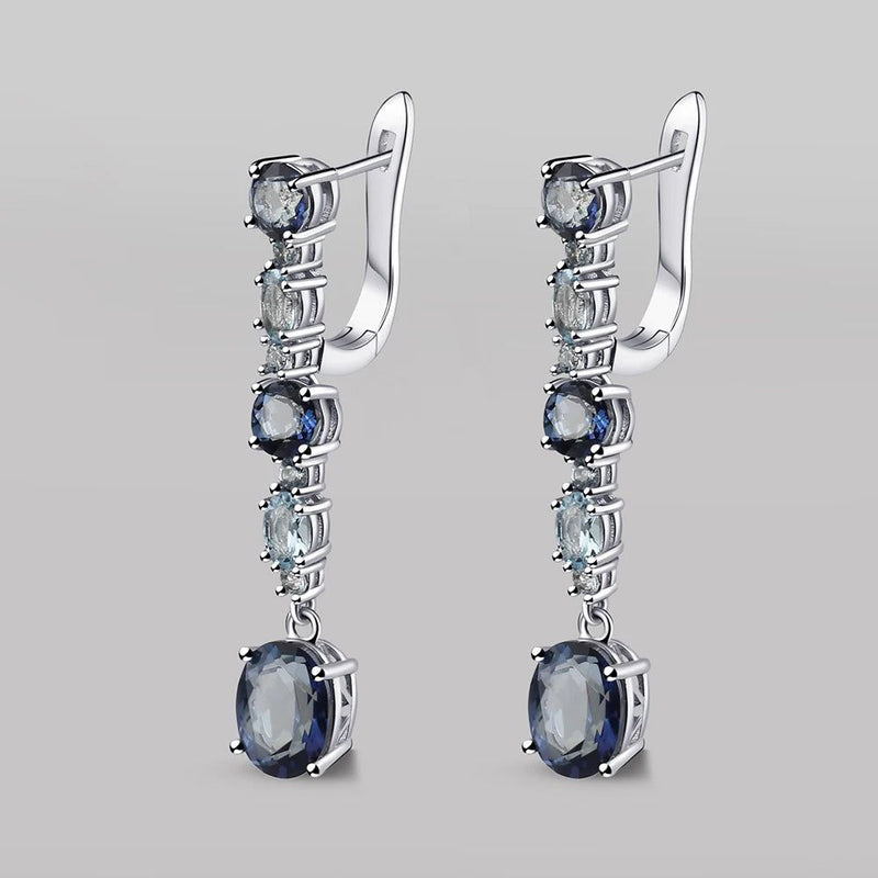 925 Sterling Silver Iolite Blue Topaz Clip Earrings