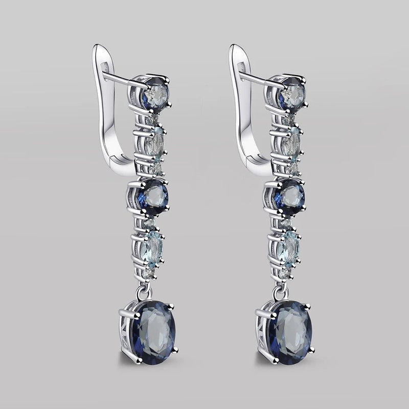 925 Sterling Silver Iolite Blue Topaz Clip Earrings