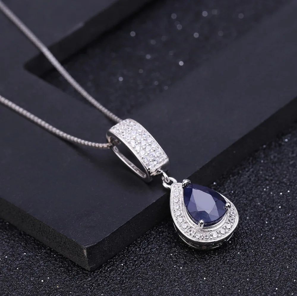 925 Sterling Silver Jewelry 1.29Ct Blue Sapphire Pendant Necklace