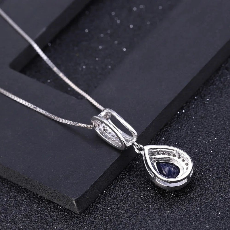 925 Sterling Silver Jewelry 1.29Ct Blue Sapphire Pendant Necklace