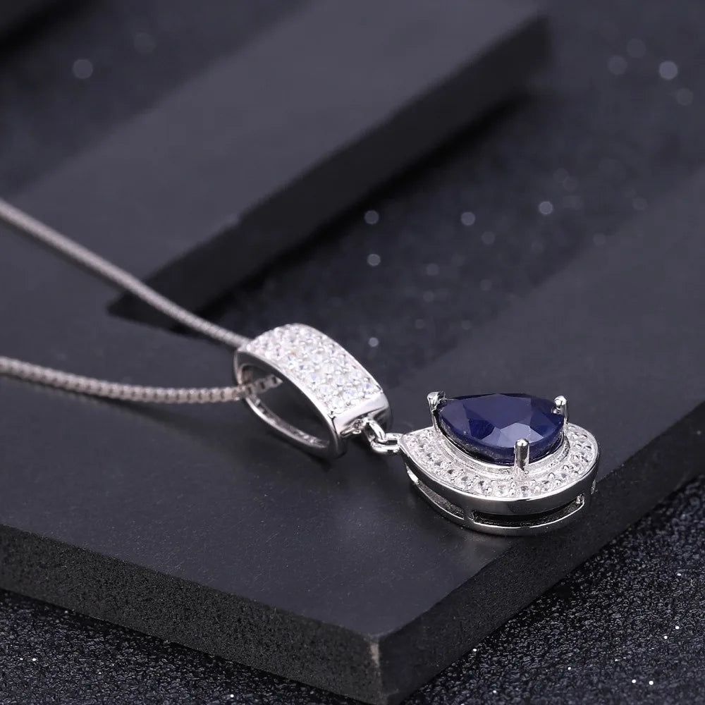 925 Sterling Silver Jewelry 1.29Ct Blue Sapphire Pendant Necklace