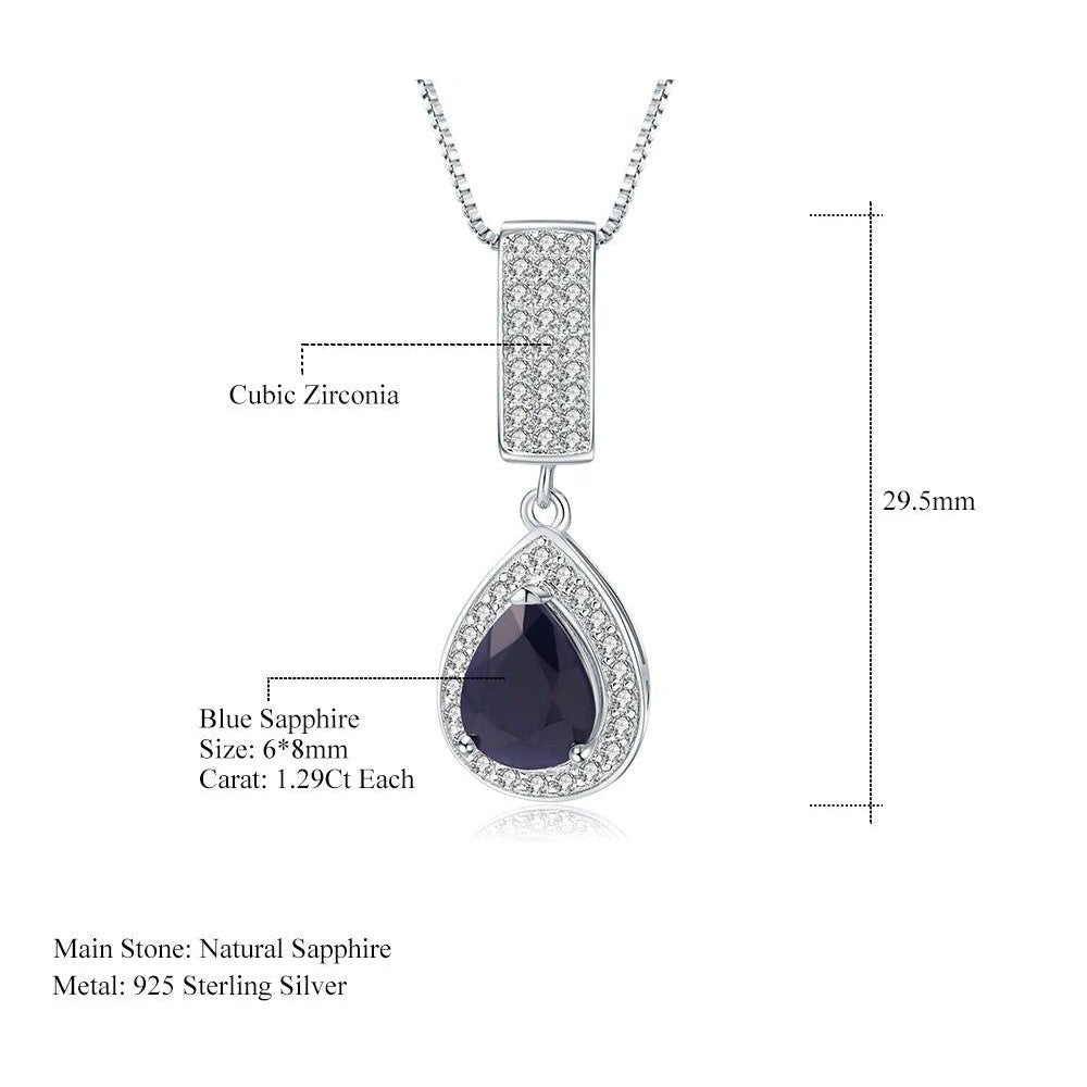 925 Sterling Silver Jewelry 1.29Ct Blue Sapphire Pendant Necklace