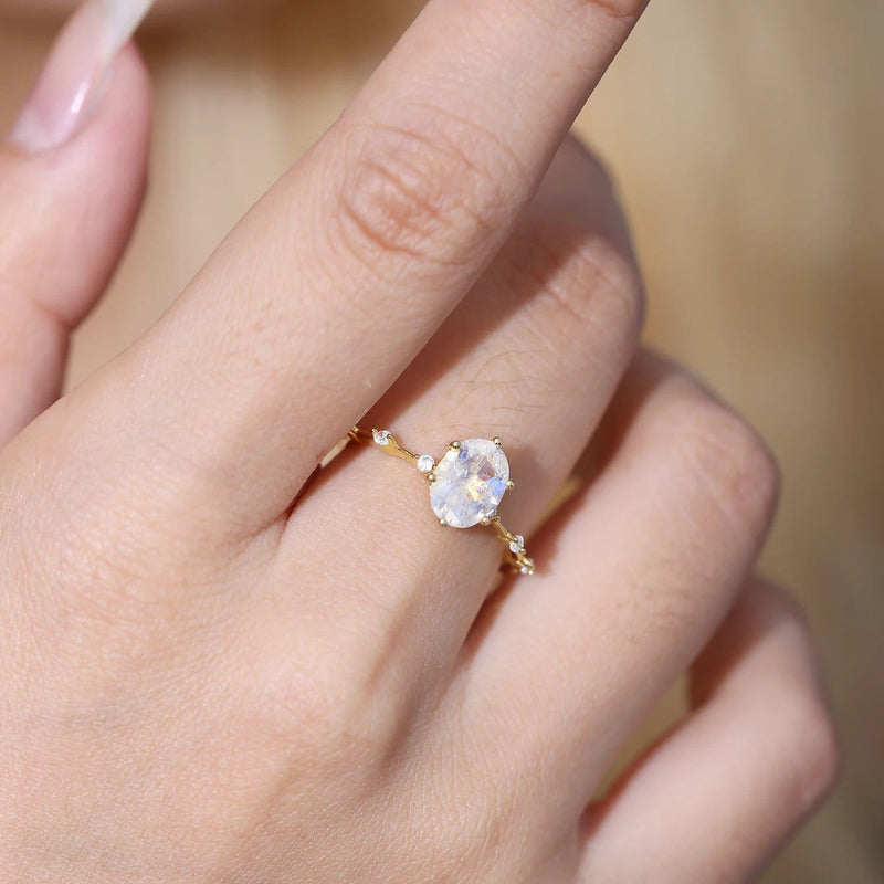 925 Sterling Silver June Birthstone Milky Blue Moonstone Ring