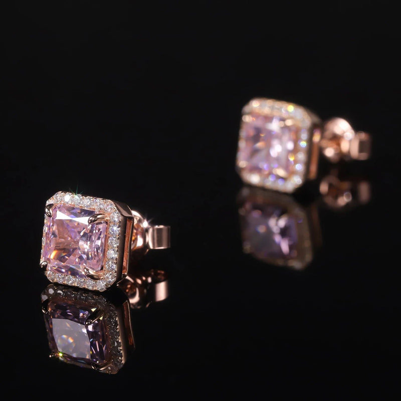 925 Sterling Silver Luxury Jewelry Women's Earrings Diamond-fire CZ Diamond Pink Halo Stud Earrings For Her