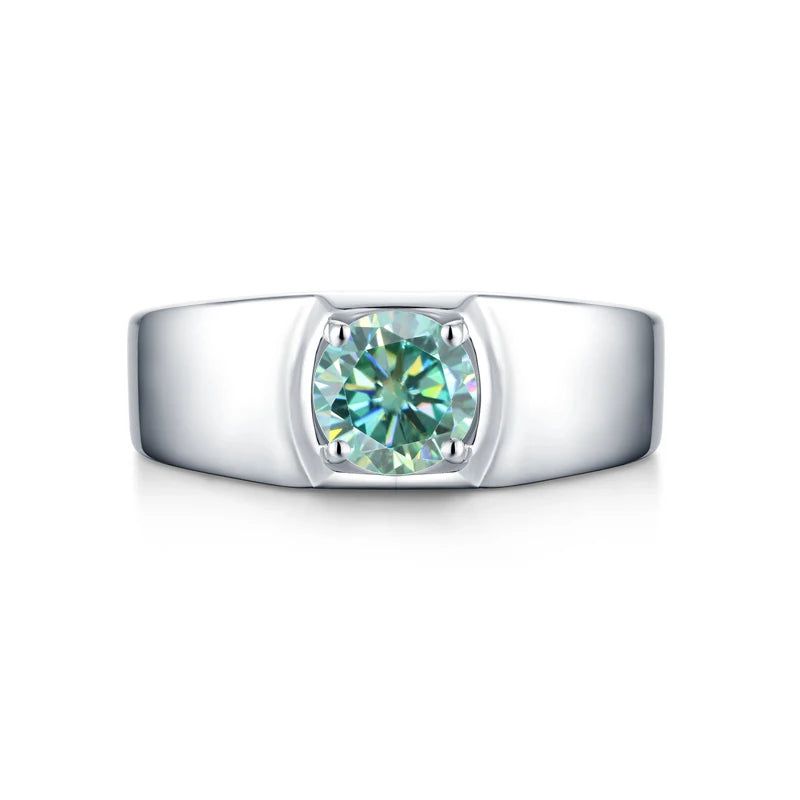 925 Sterling Silver Men's Ring 1.0Ct Green Moissanite