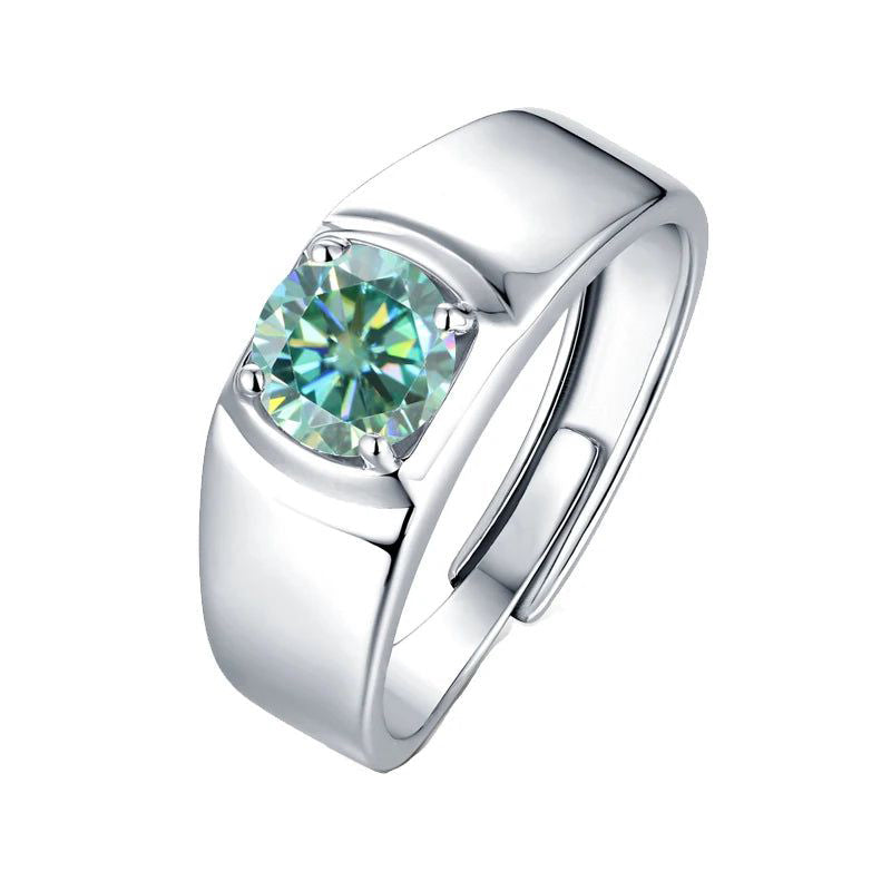 925 Sterling Silver Men's Ring 1.0Ct Green Moissanite