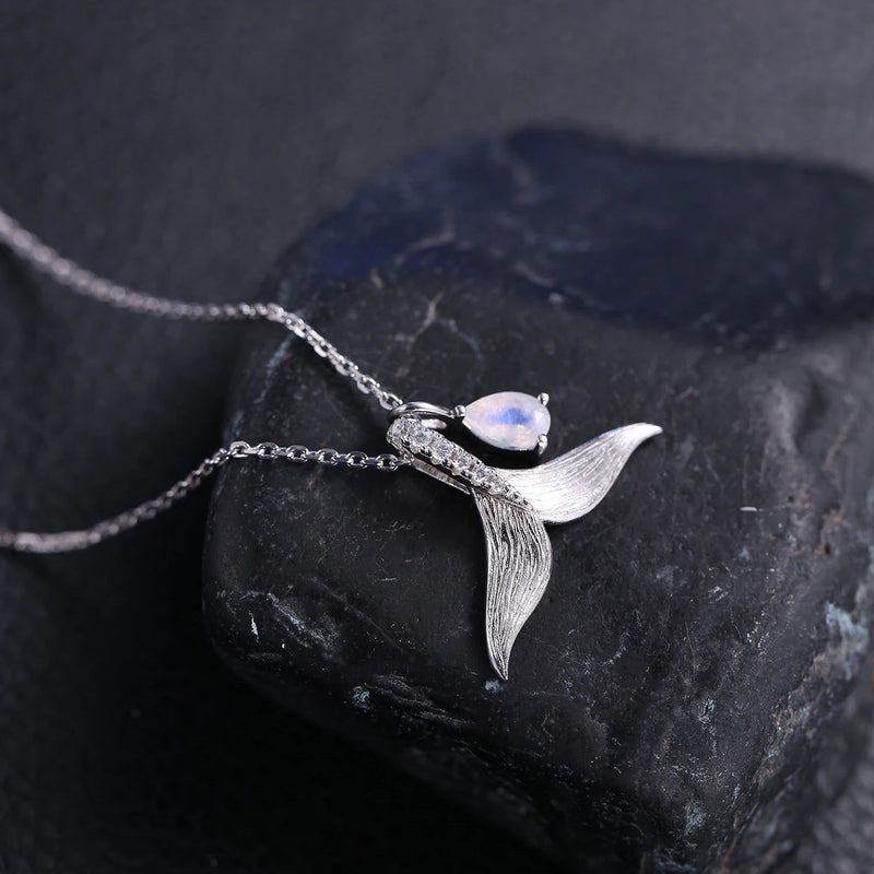 925 Sterling Silver Mermaid Necklace Milky Blue Moonstone