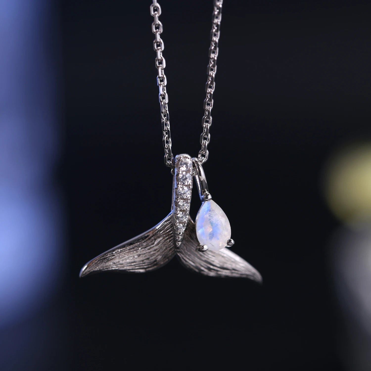 925 Sterling Silver Mermaid Necklace Milky Blue Moonstone