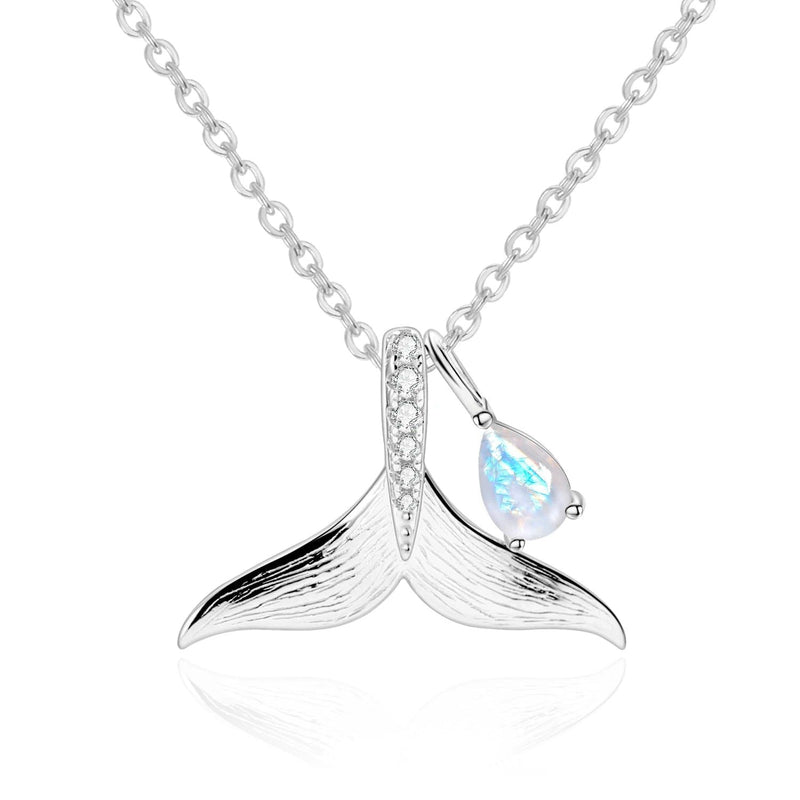 925 Sterling Silver Mermaid Necklace Milky Blue Moonstone