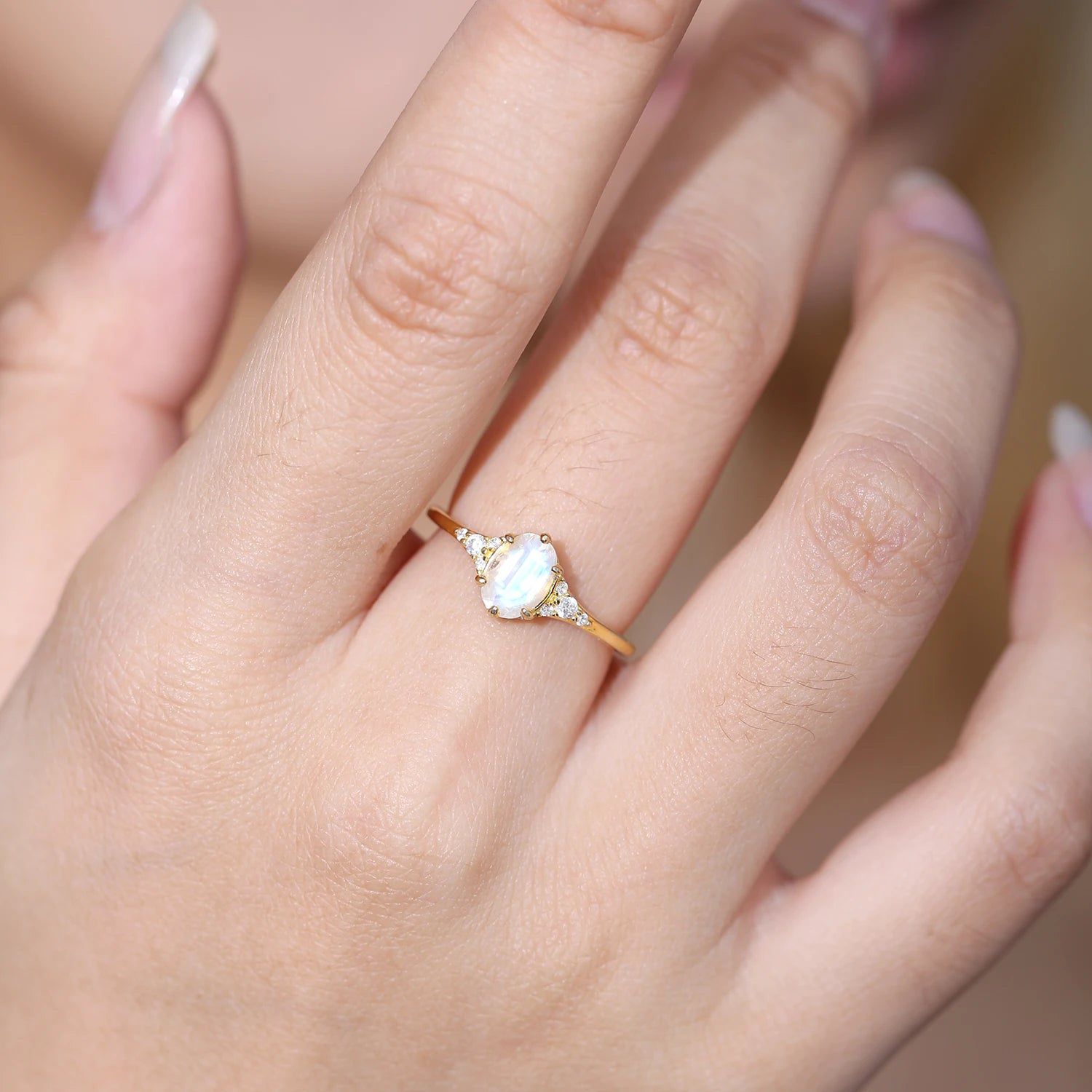 925 Sterling Silver Milky Blue Moonstone Ring Unique Women Jewelry