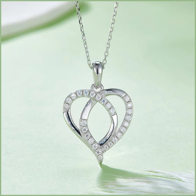 925 Sterling Silver Moissanite Heart Necklace For Her