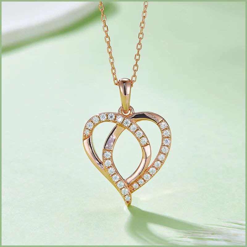 925 Sterling Silver Moissanite Heart Necklace For Her