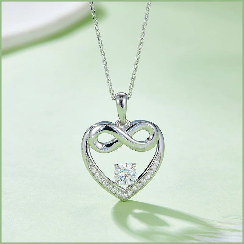 925 Sterling Silver Moissanite Infinity Necklace for Her