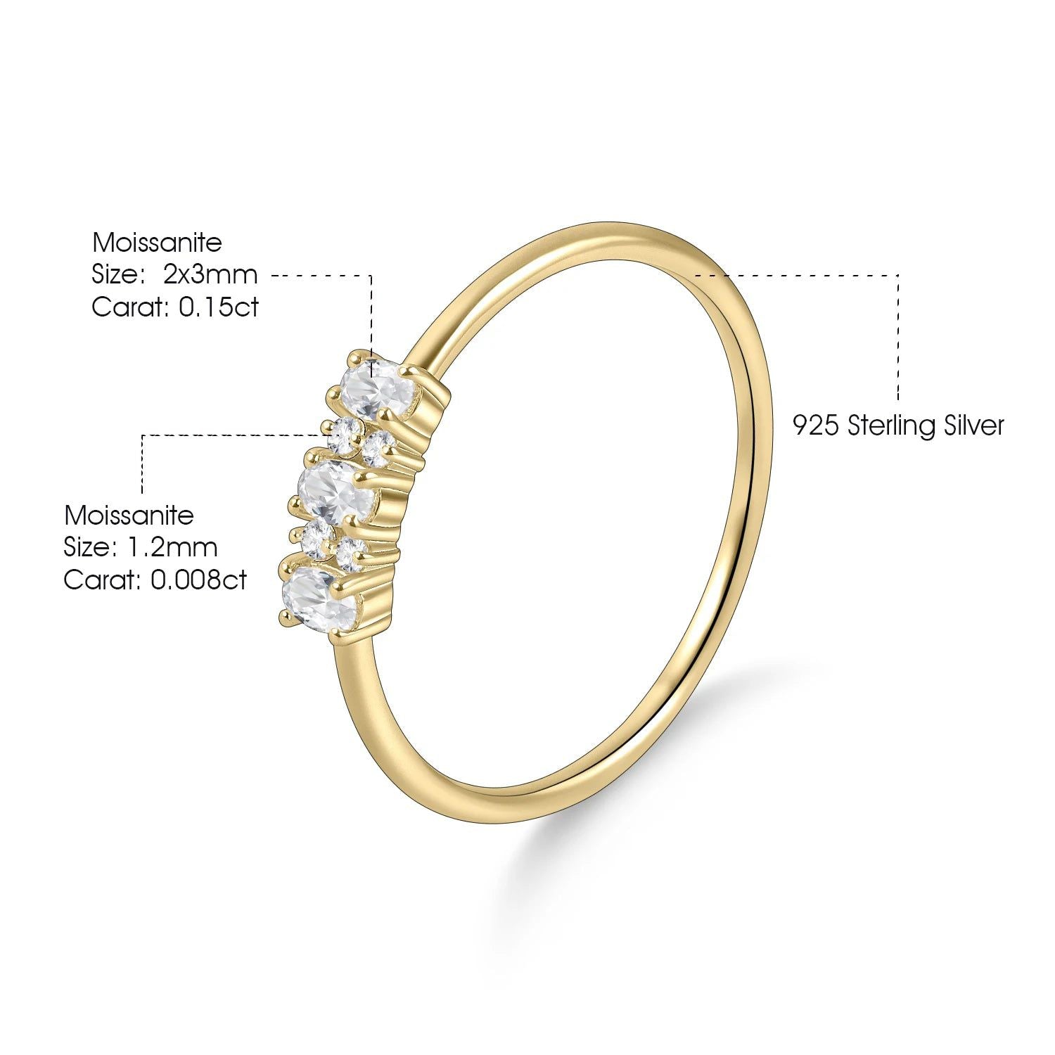 925 Sterling Silver Moissanite Stackable Gold Ring