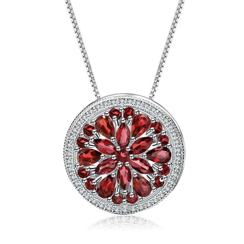 925 Sterling Silver Natural Red Garnet Pendant Necklace