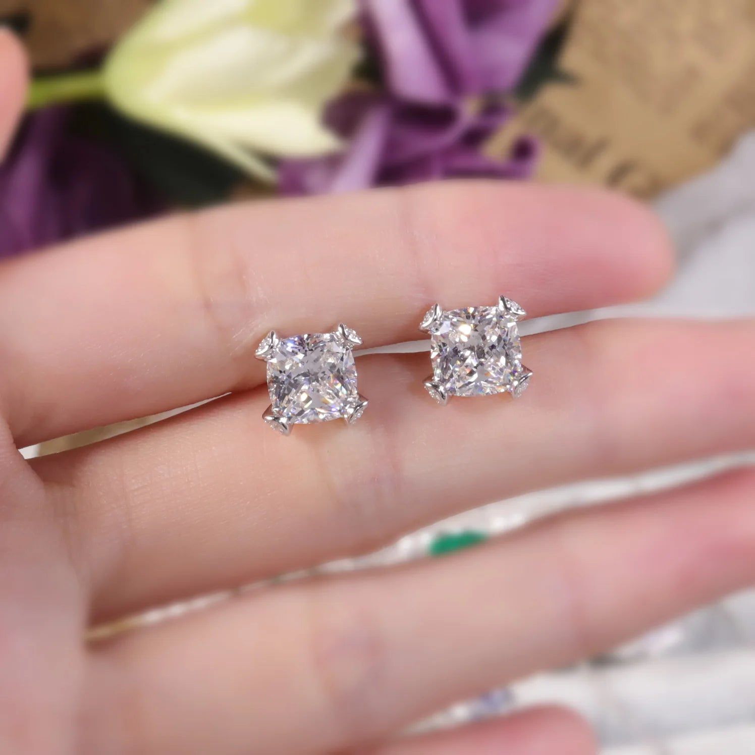 925 Sterling Silver Push Back Earrings for Men and Women Diamond-fire CZ Diamond G Color Stud Earrings