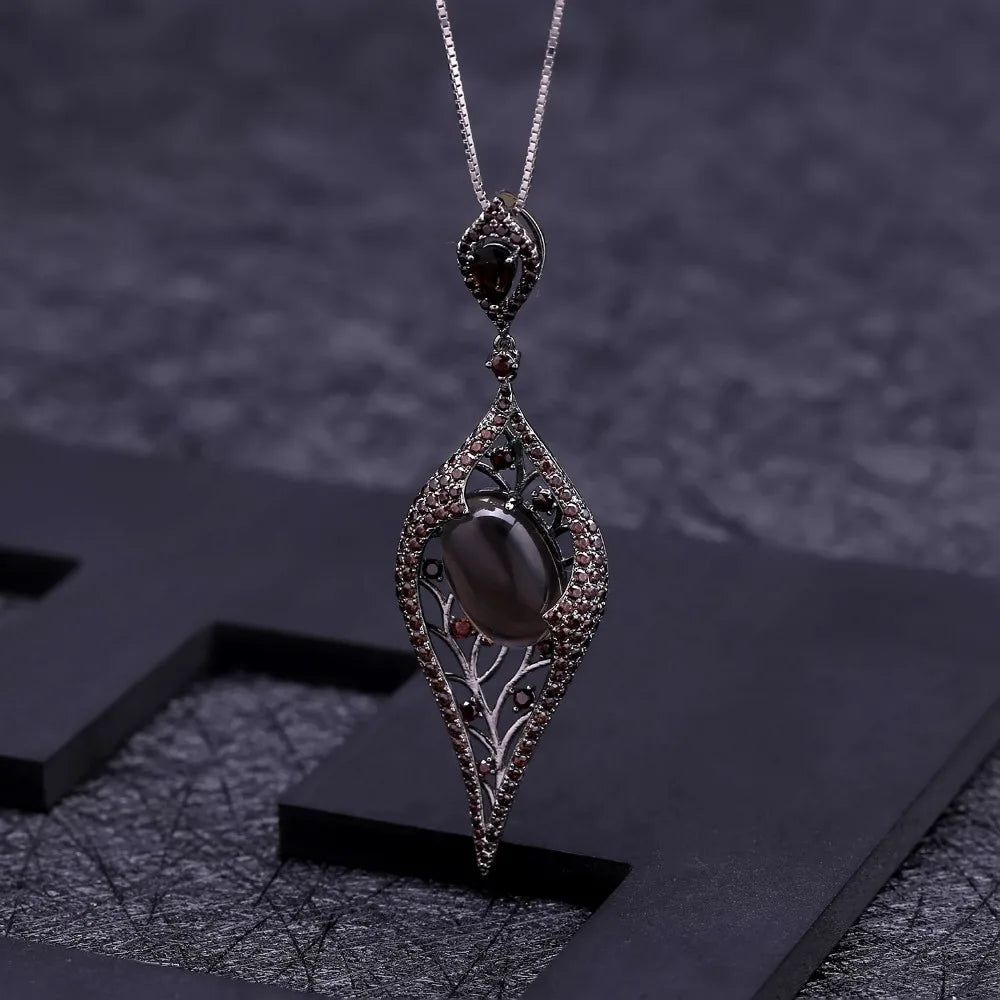 925 Sterling Silver Smoky Quartz Gothic Pendant Necklace