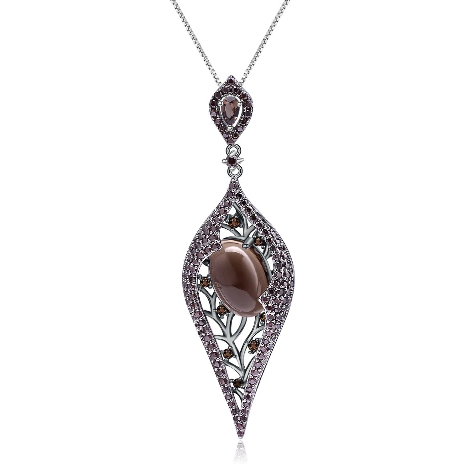 925 Sterling Silver Smoky Quartz Gothic Pendant Necklace