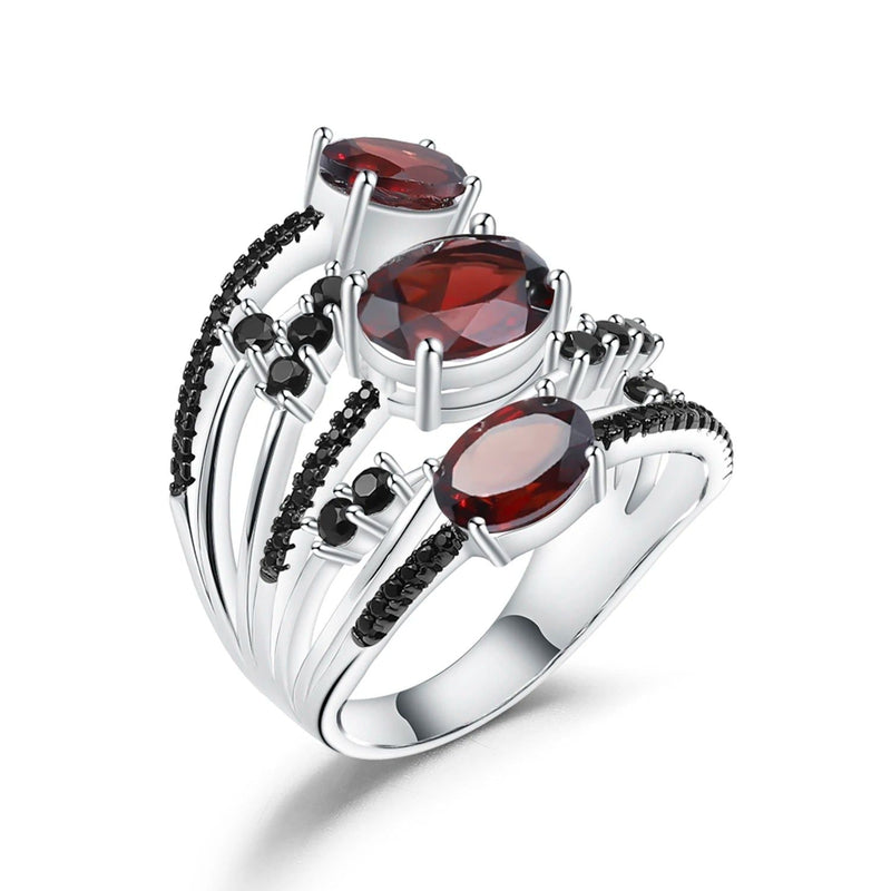 925 Sterling Silver Stackable Ring Natural Red Garnet