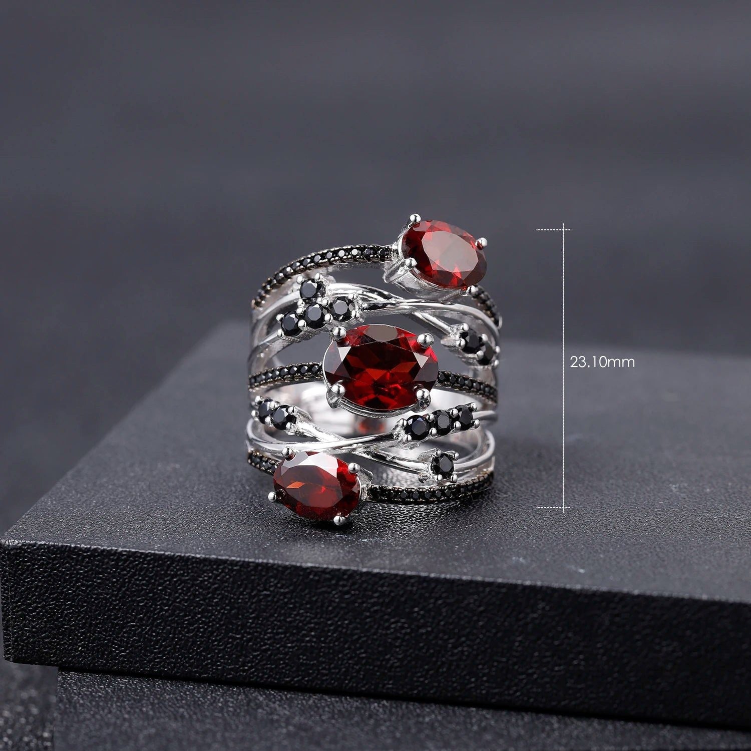 925 Sterling Silver Stackable Ring Natural Red Garnet