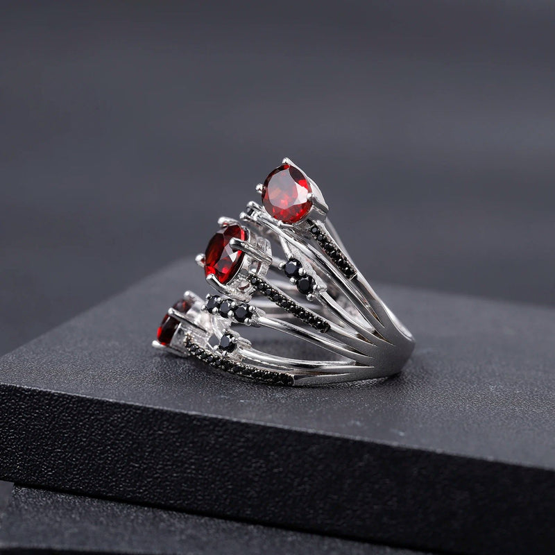 925 Sterling Silver Stackable Ring Natural Red Garnet