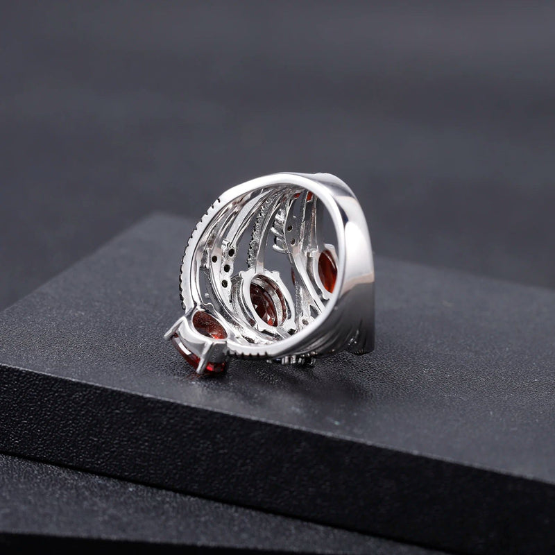 925 Sterling Silver Stackable Ring Natural Red Garnet