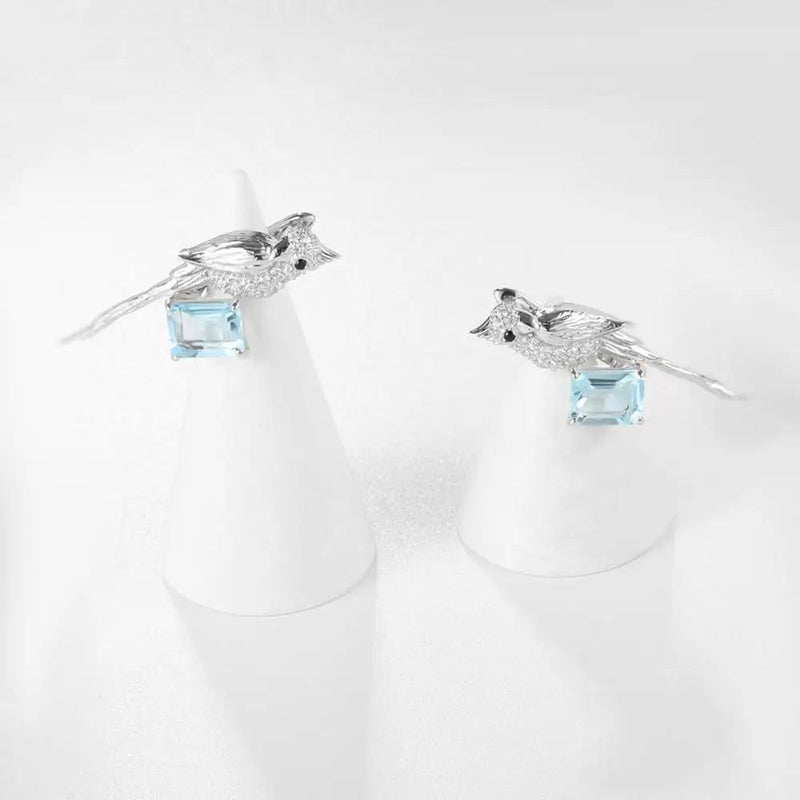 925 Sterling Silver Statement Earrings Natural Blue Topaz