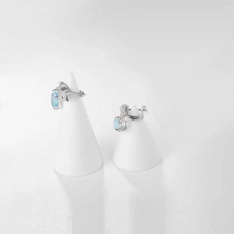 925 Sterling Silver Statement Earrings Natural Blue Topaz