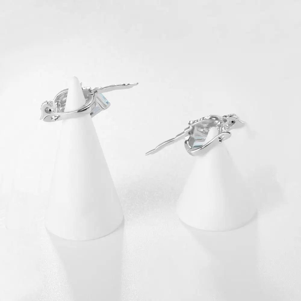 925 Sterling Silver Statement Earrings Natural Blue Topaz