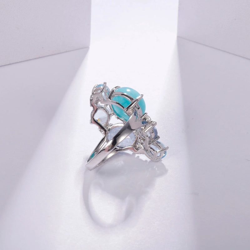 925 Sterling Silver Statement Ring Natural Amazonite Blue Topaz