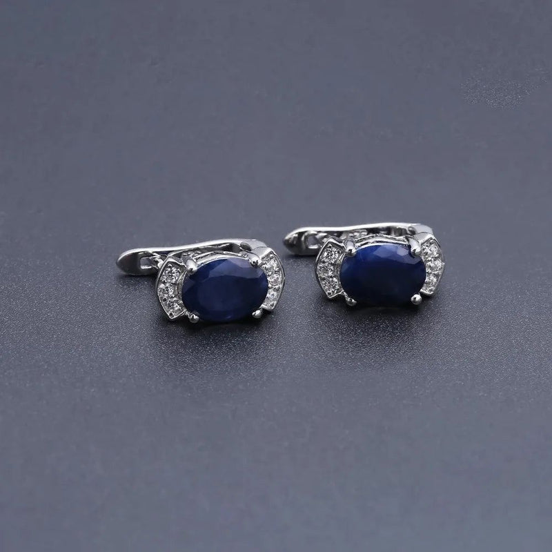 925 Sterling Silver Stud Earrings 2.02Ct Blue Sapphire