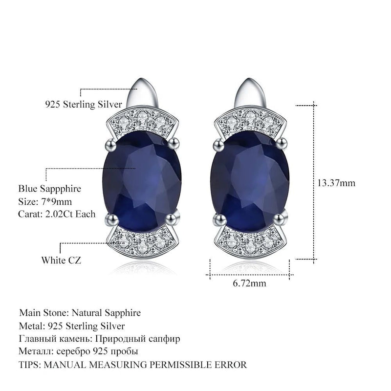 925 Sterling Silver Stud Earrings 2.02Ct Blue Sapphire