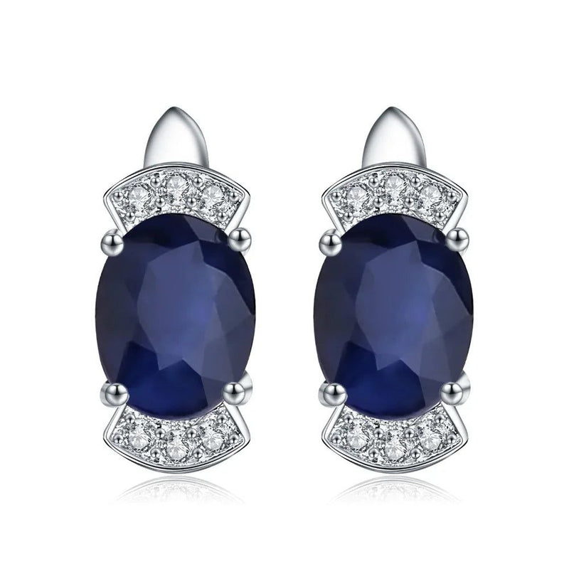 925 Sterling Silver Stud Earrings 2.02Ct Blue Sapphire