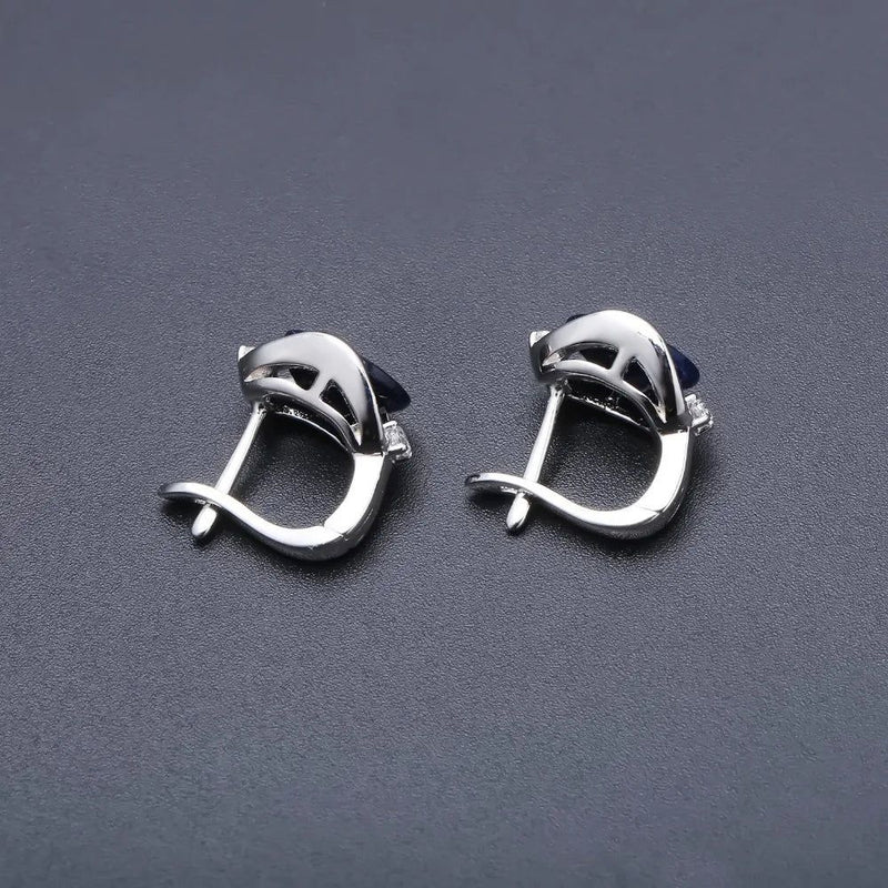 925 Sterling Silver Stud Earrings 6.48Ct Blue Sapphire Jewelry