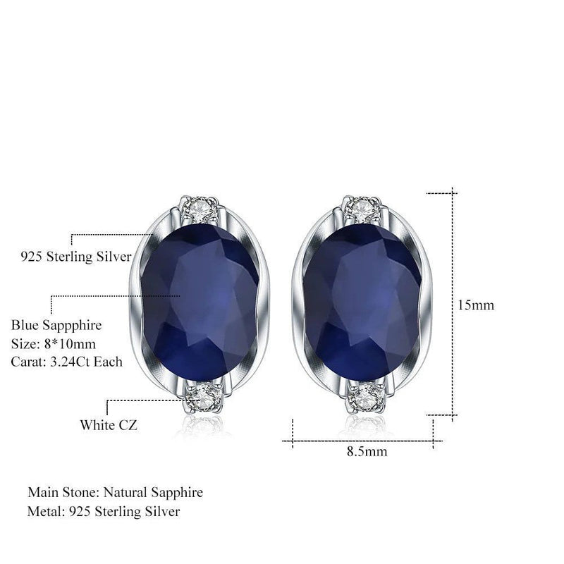 925 Sterling Silver Stud Earrings 6.48Ct Blue Sapphire Jewelry