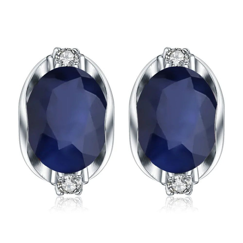 925 Sterling Silver Stud Earrings 6.48Ct Blue Sapphire Jewelry