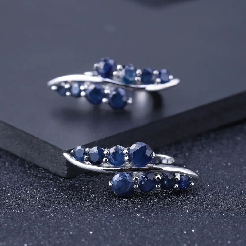 925 Sterling Silver Studs Earrings 3.0Ct Blue Sapphire