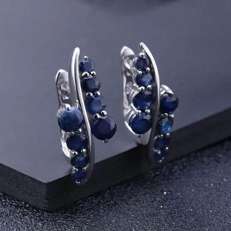 925 Sterling Silver Studs Earrings 3.0Ct Blue Sapphire