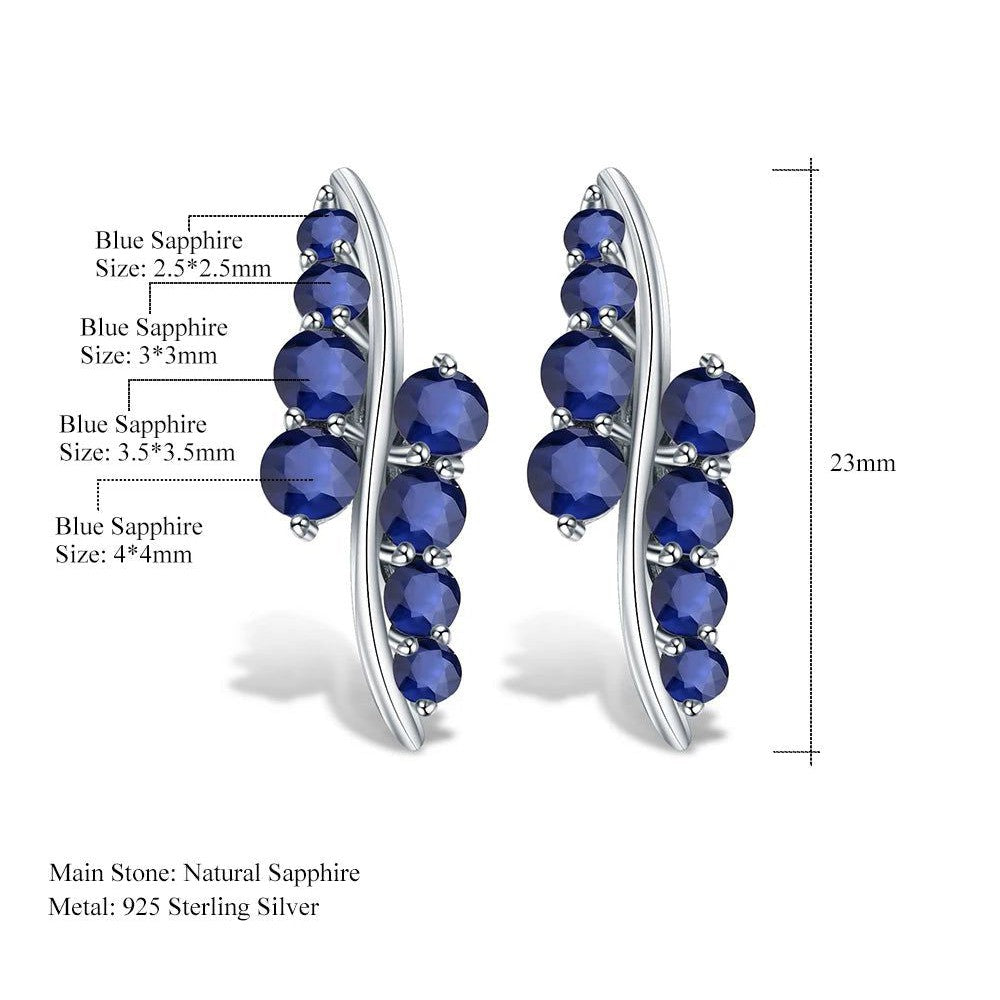 925 Sterling Silver Studs Earrings 3.0Ct Blue Sapphire