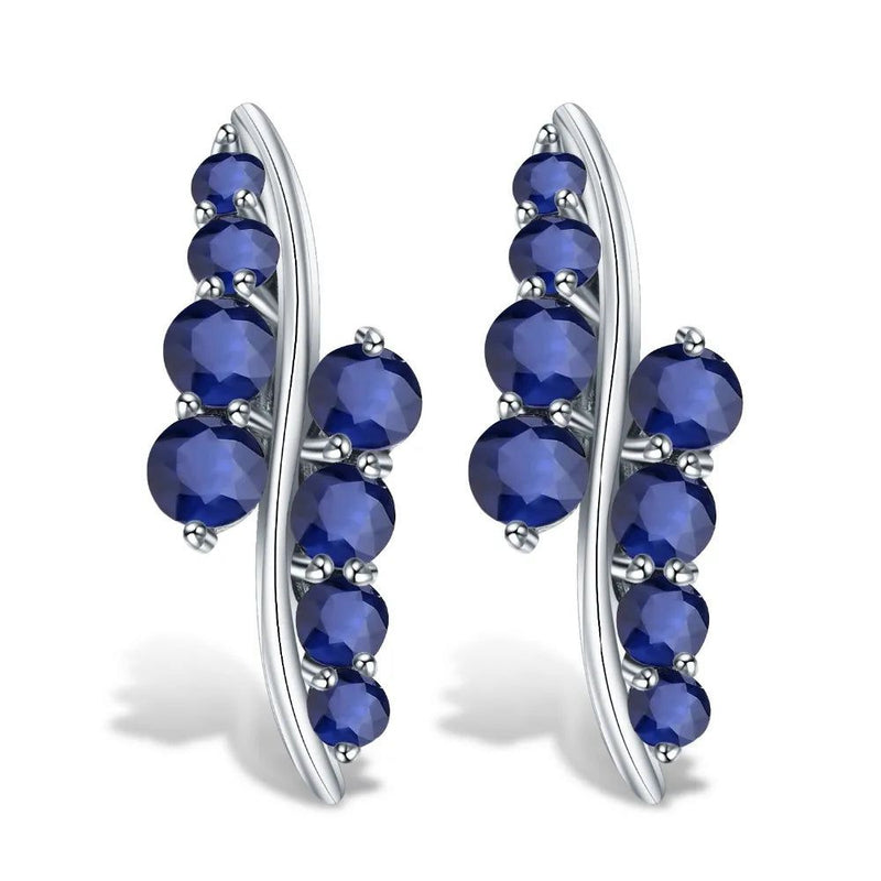 925 Sterling Silver Studs Earrings 3.0Ct Blue Sapphire