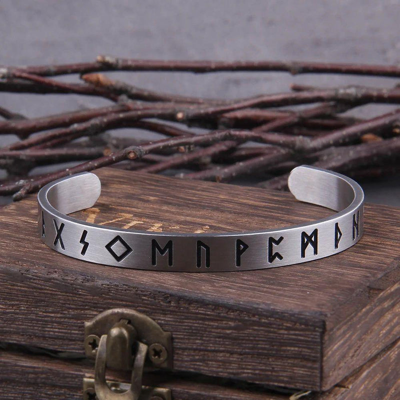 Adjustable Viking Rune Cuff Bracelet with Valknut Design in Stainless Steel for Men