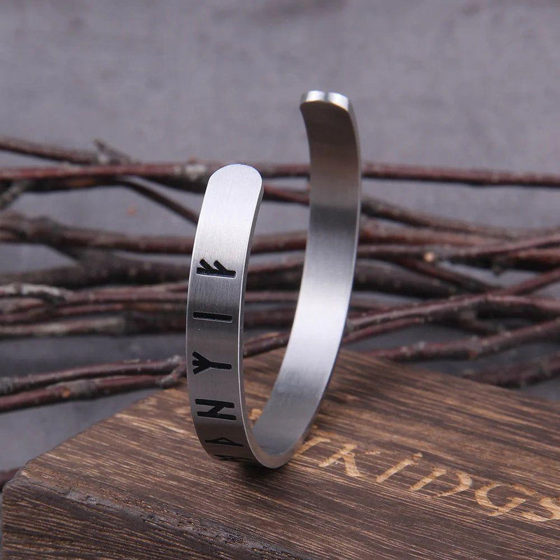 Adjustable Viking Rune Cuff Bracelet with Valknut Design in Stainless Steel for Men