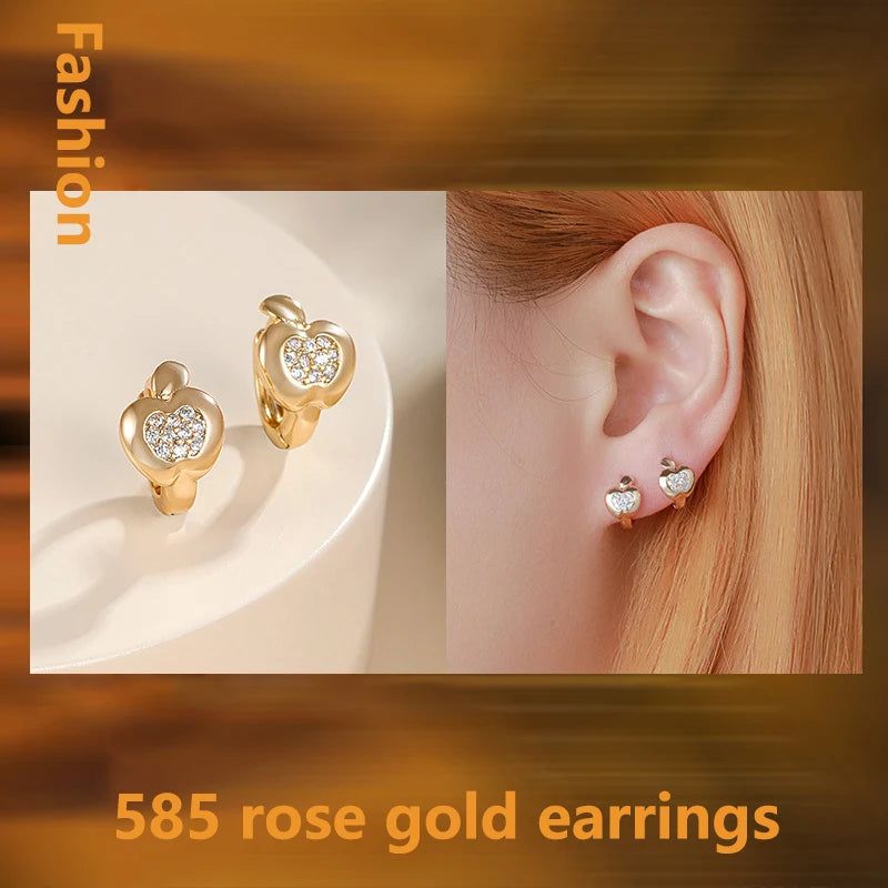 Adorable Rose Gold Apple Stud Earrings with Natural Zircon for Kids