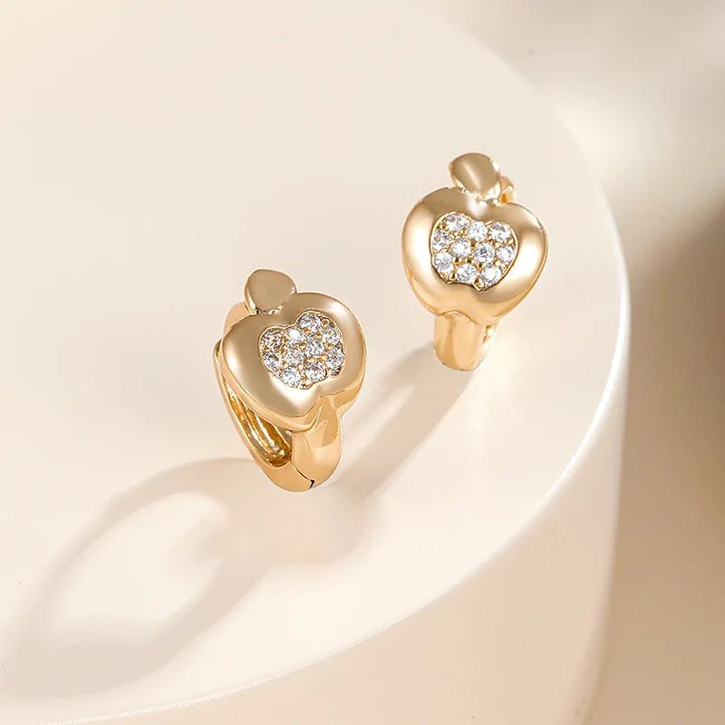 Adorable Rose Gold Apple Stud Earrings with Natural Zircon for Kids