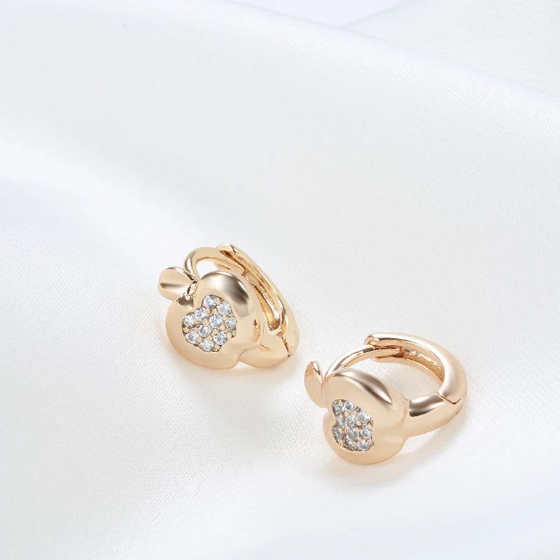 Adorable Rose Gold Apple Stud Earrings with Natural Zircon for Kids