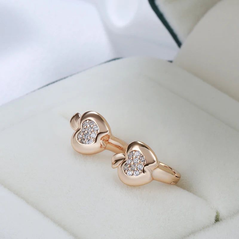 Adorable Rose Gold Apple Stud Earrings with Natural Zircon for Kids