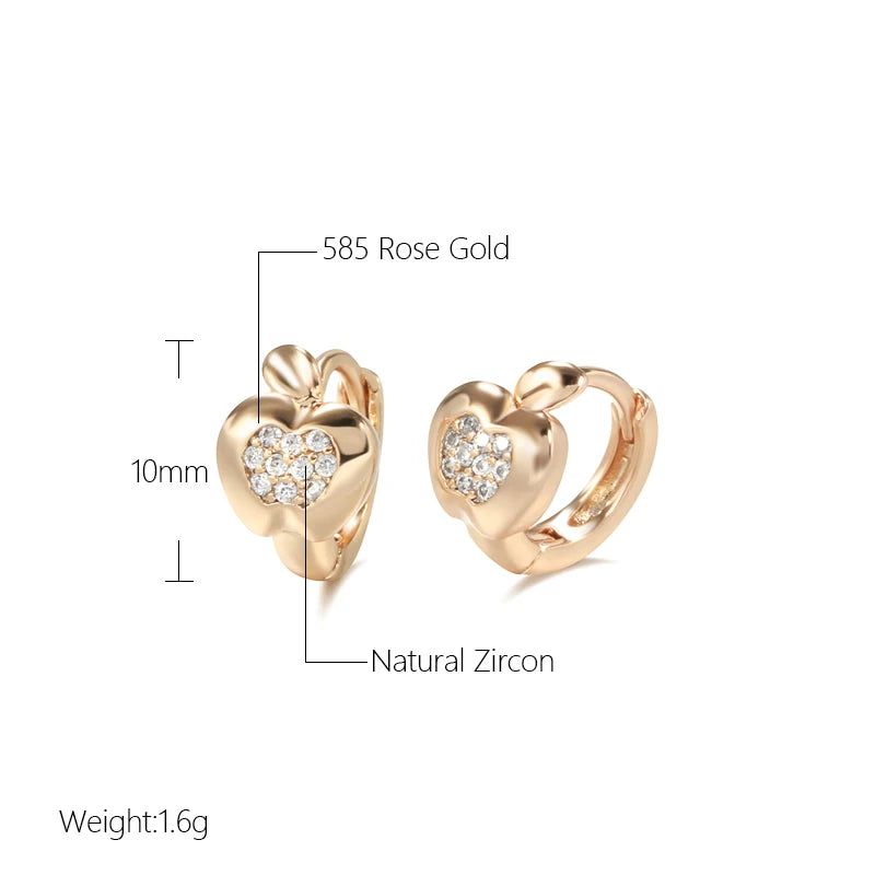 Adorable Rose Gold Apple Stud Earrings with Natural Zircon for Kids