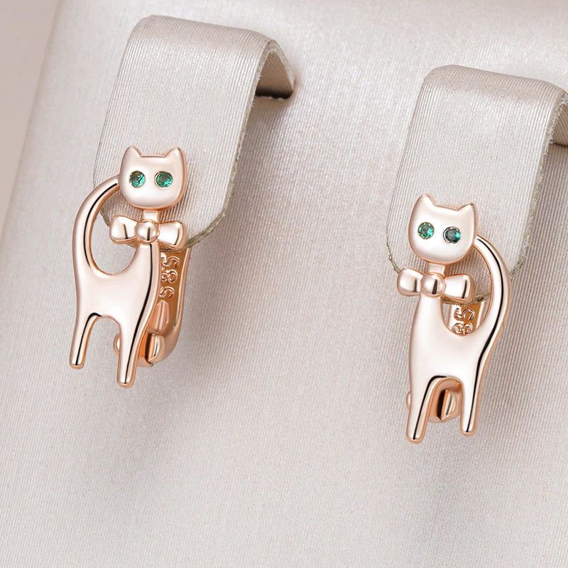 Adorable Rose Gold Cat Earrings with Natural Zircon for Kids and Babies - Perfect Christmas Gift