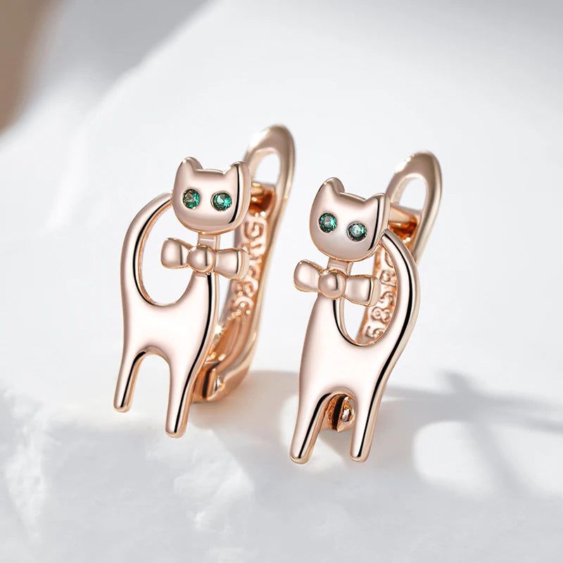 Adorable Rose Gold Cat Earrings with Natural Zircon for Kids and Babies - Perfect Christmas Gift