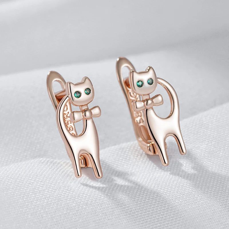 Adorable Rose Gold Cat Earrings with Natural Zircon for Kids and Babies - Perfect Christmas Gift